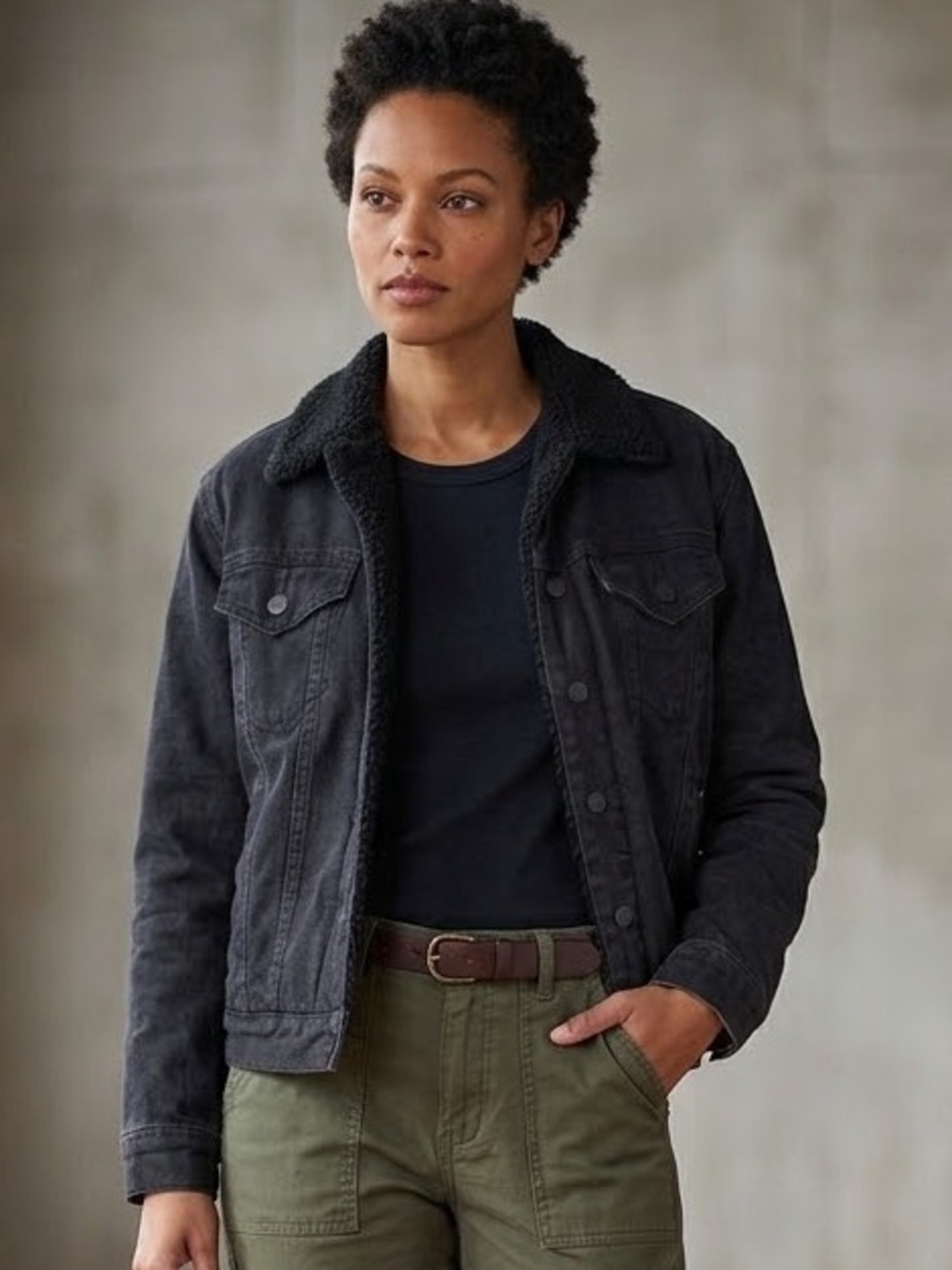 NWT Hoodlamb By Hemp Tailor Black Sherpa Lined Denim Jacket Size Small